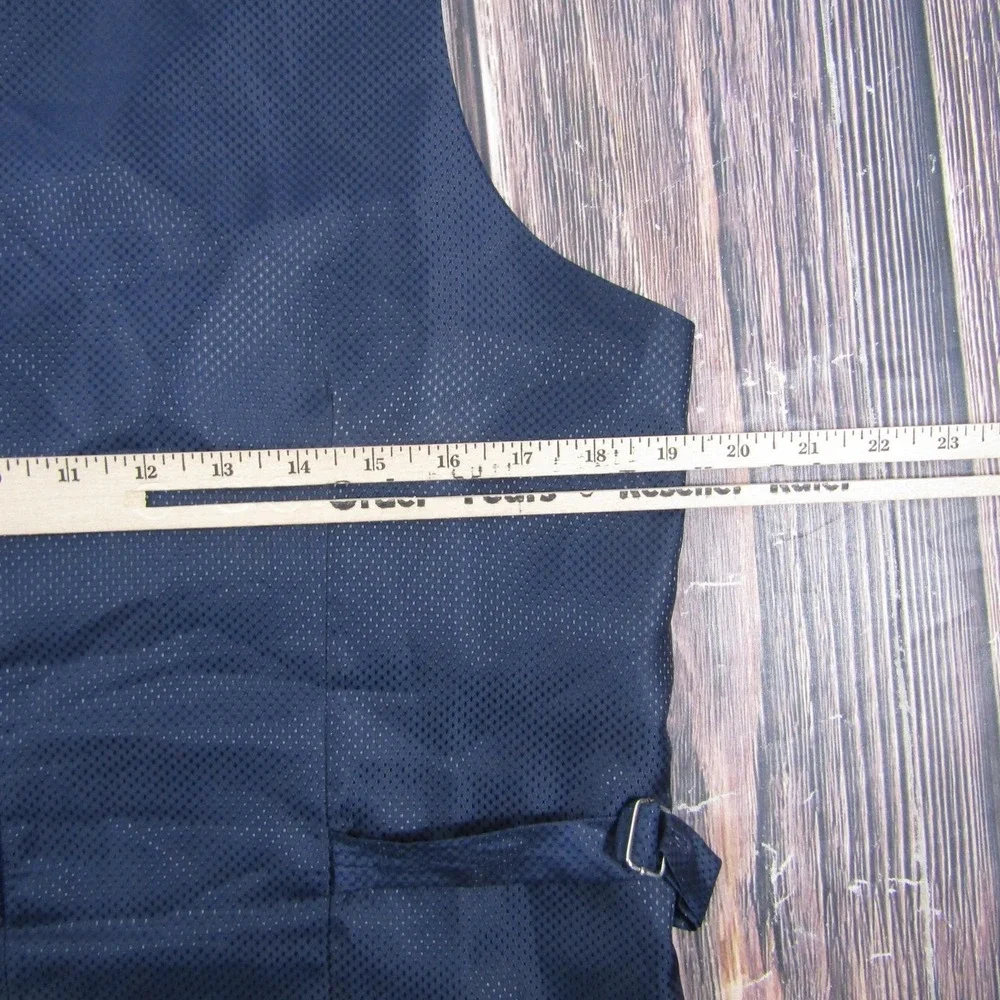Suit Vest Mens 38 Blue Solid Polyester Stretch 3 Piece Formal Waistcoat